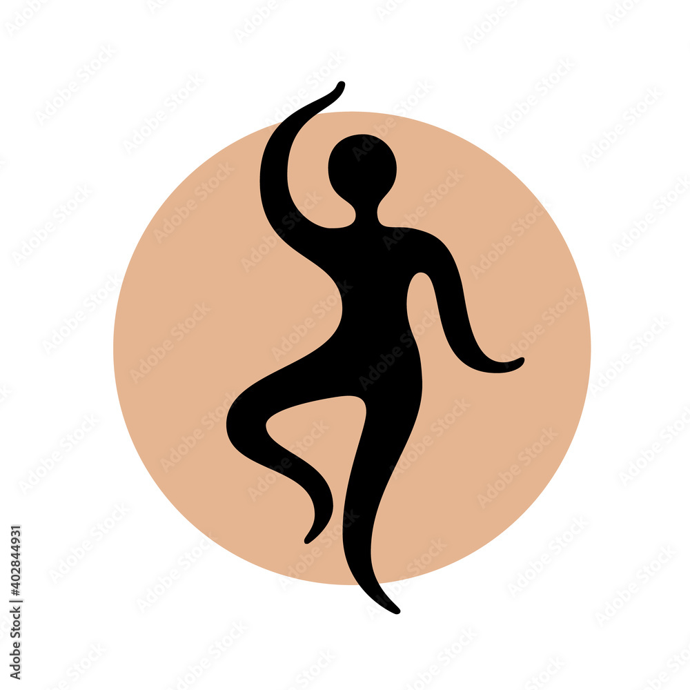 Abstract dancing man black silhouette over round shape. Yoga studio logo design template Abstract dancing man black silhouette over round shape. Yoga studio logo design template
