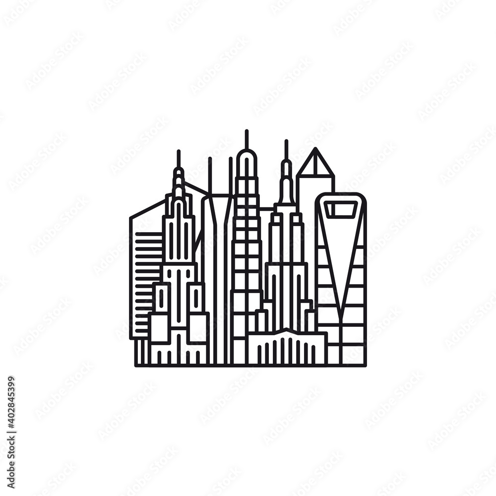 Downtown district with skyscrapers vector line icon