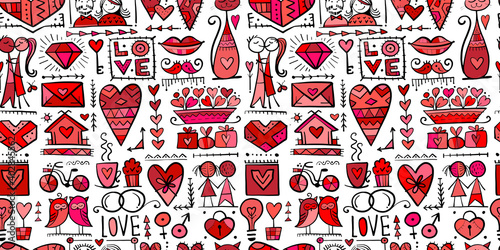 Valentine's day card design. Love and Wedding seamless pattern