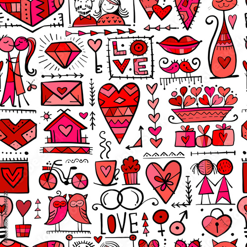 Valentine's day card design. Love and Wedding seamless pattern