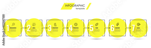 Vector Infographic design template with icons and 7 options or steps. Can be used for process diagram, presentations, workflow layout, banner, flow chart, info graph.