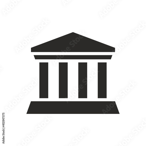 Building icon. Building with iconic columns. Historic building. Vector icon isolated on white background.