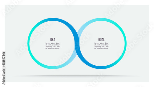 Business process. Timeline infographics with 2 steps, options, circles. Vector template.