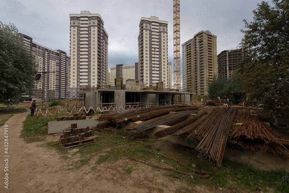 Rebar warehouse. Construction site. Production of apartments, social housing. foto de Stock