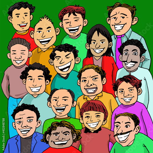 The laughing multiracial crowd cartoon. © ilusidesignart