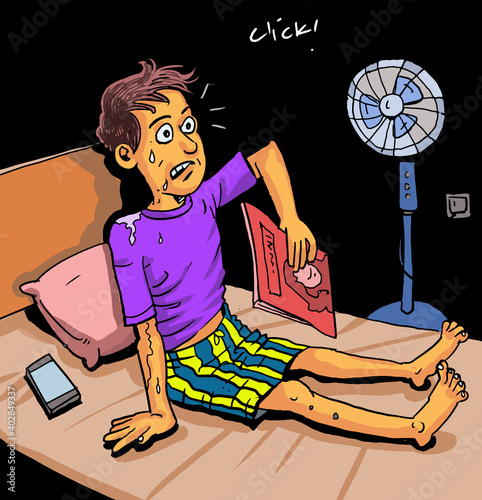 The man shocked by the electricity blackout while his reading.