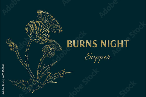 Burns night supper card. Burns Night - national holiday in Scotland. Template for invitation, poster, flyer, banner, etc.