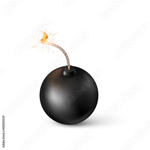 Bomb. Burning fuse black bomb in realistic style. Vector illustration