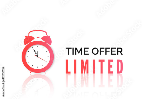 Alarm clock with special offer. Limited time offer banner. Big sale discount. Vector illustration