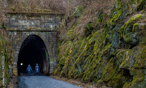 Western end of the historic Blue Ridge Tunnel in Afton, Virginia, now used by hikers and bikers. photo