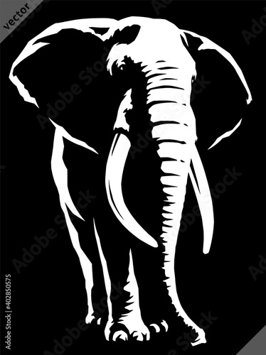 black and white linear paint draw elephant illustration art