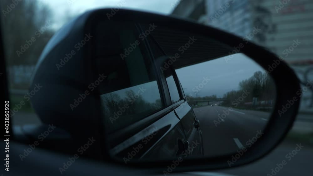 4K 60p Side Mirror View. Empty Highway Expressway Suburban Road. Coronavirus Lock-down Quarantine. Travelling by Car POV. France Europe. 4K 60p Side Mirror View. Empty Highway Expressway Suburban Road. Coronavirus Lock-down Quarantine. Travelling by Car POV. France Europe.