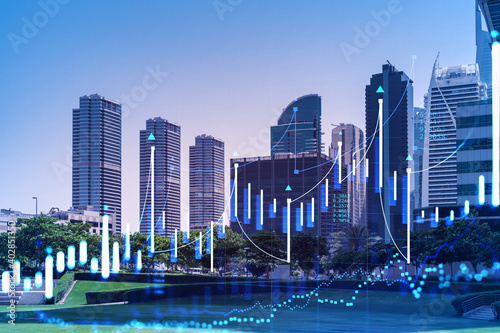 Photography Panoramic view of steel and glass skyscrapers of Dubai Marina