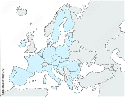 Europakarte EU grau / blau mit schwarzen Ländergrenzen (nach Brexit)