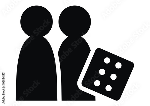 Board game figures and dice in black and white design, vecor icon