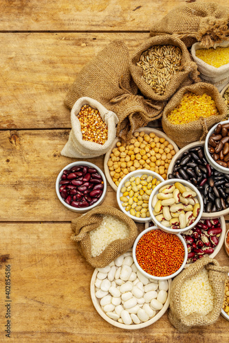 Assorted different types of beans and cereals grains