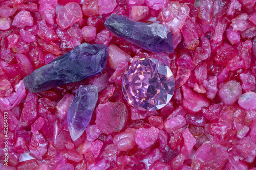 amethyst diamond put on raw Ruby Rough Gemstone photo