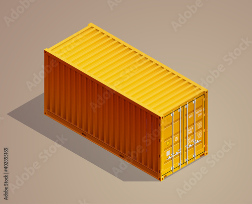 3D Isometric shipping cargo 20 ft container with closed doors. Large metal containers for transportation. Delivery of cargo shipping. illustration