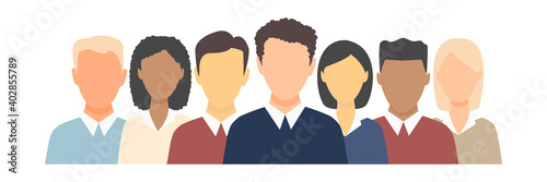 Young happy multicultural people set. Human heads vector illustration collection. Diverse business men and women avatar icon. Flat design people characters. Male and female faces group