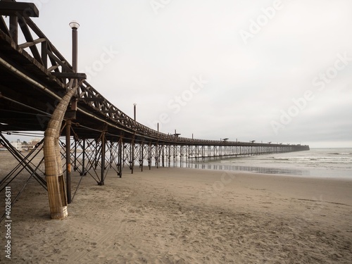 Panoramic view of restored Pimentel pier Muelle at pacific ocean beach Chiclayo Lambayeque Peru Latin South America