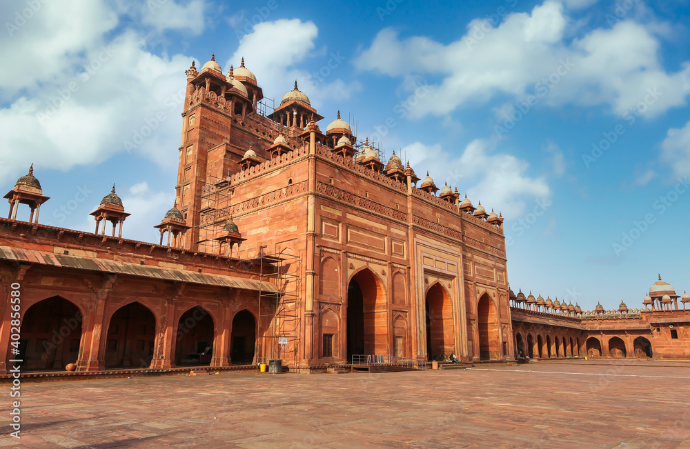 Fatehpur Sikri entrance to Jodha Bai palace. Fatehpur Sikri is a medieval fort city made of red sandstone at Agra India	