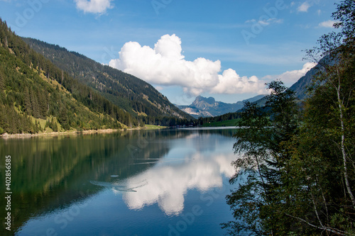  The Vilsalpsee in the morning in the nature reserve of the Tannheimer Valley in Tyrol   Austria