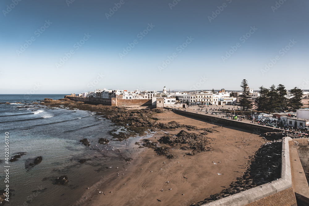 Essaouira Ramparts aerial panoramic view in Essaouira, Morocco. Essaouira is a city in the western Moroccan region on the Atlantic coast. Essaouira Ramparts aerial panoramic view in Essaouira, Morocco. Essaouira is a city in the western Moroccan region on the Atlantic coast.