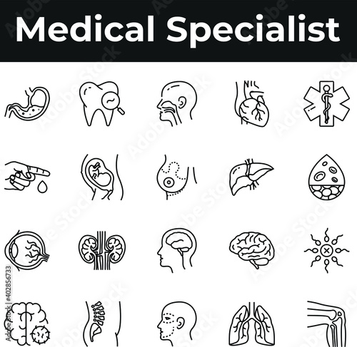 Medical specialist, professions icon set