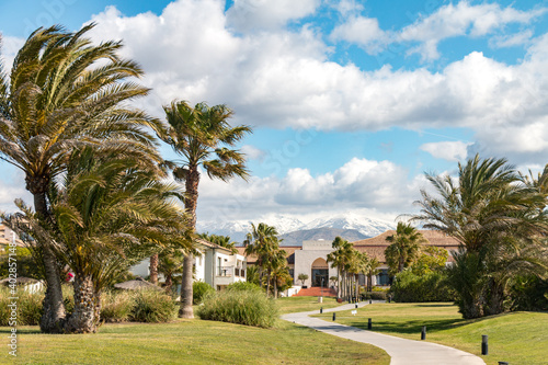 playa granada with sierra nevada in background