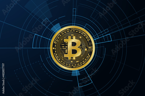 Golden bitcoin digital currency isolate , futuristic digital money