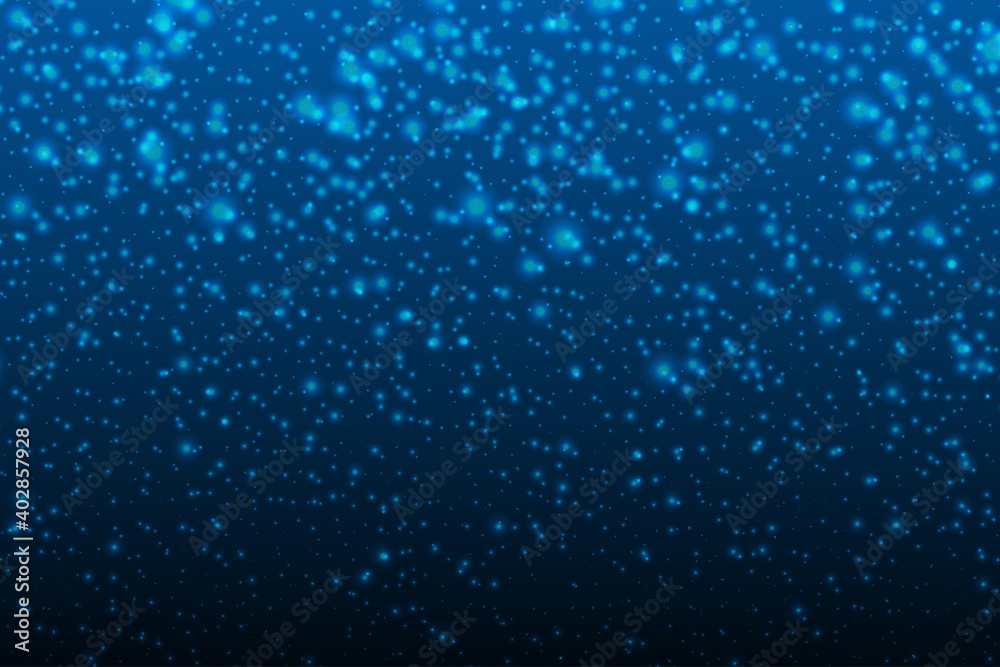 Illustration snow falling on drake blue abstract background.