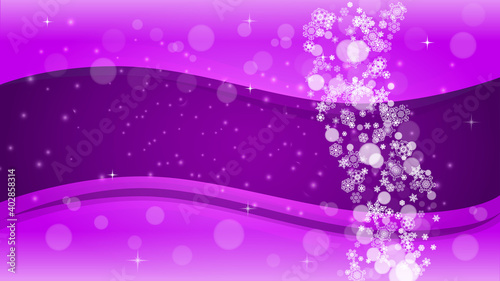 Snowflake border with ultraviolet snow. New Year backdrop. Winter frame for gift coupons, vouchers, ads, party events. Christmas trendy background. Holiday banner with snowflake border