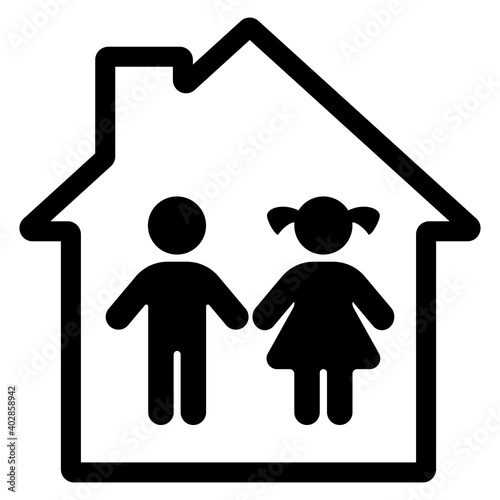 Children at home symbol isolated on white, stay at home icon