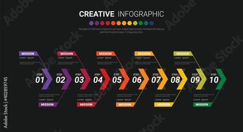 Timeline infographics design vector and marketing icons can be used for workflow layout, diagram, annual report, web design. Business concept with 10 options, steps or processes.