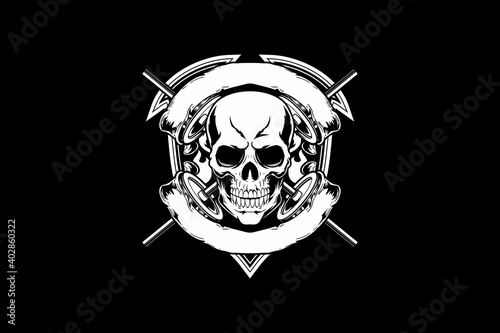 skull head with barbell logo vector