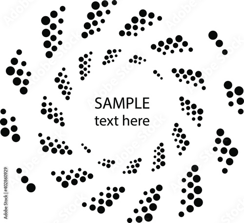 Abstract black halftone dotted vortex shape. Vector illustration. Design element for logo  sign  symbol  web pages  prints  posters  template  monochrome pattern and abstract background