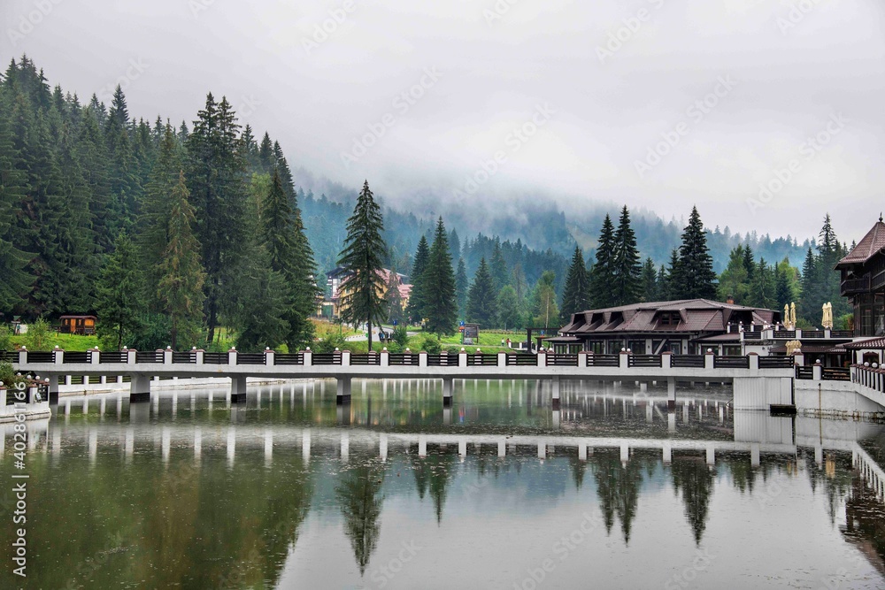 Naklejka premium Beautiful landscape with reflections into the nature with lake