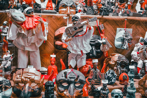 Hand-made statues, via San Gregorio Armeno, a street in the historic center of Naples, famous for tourism for the artisan workshops of nativity scenes.