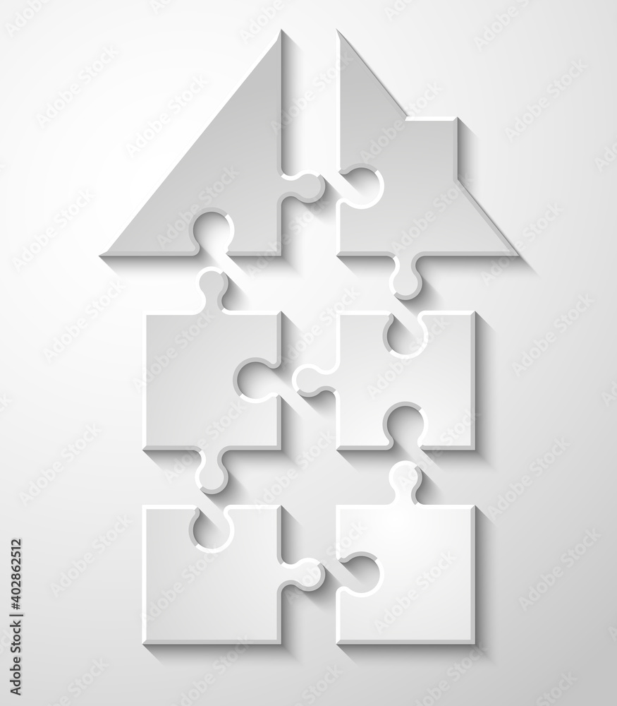 Puzzle house presentation. Home puzzles kit banner. Infographic template with explanatory text field for business statistics. Abstract puzzle building illustration. Pieces simple home game set Puzzle house presentation. Home puzzles kit banner. Infographic template with explanatory text field for business statistics. Abstract puzzle building illustration. Pieces simple home game set