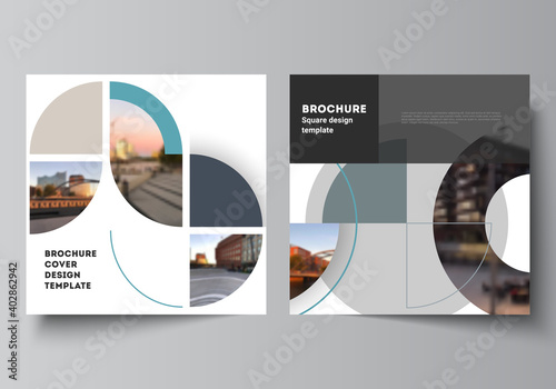 Vector layout of two square covers design template for brochure, flyer, magazine, cover design, book, brochure cover. Background with abstract circle round banners. Corporate business concept template