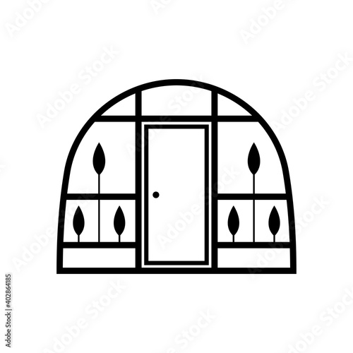 Greenhouse icon. Black contour silhouette. Front view. Vector flat graphic illustration. The isolated object on a white background. Isolate.
