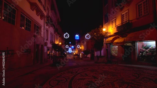 Decoration Christmas At Night in Castelo Branco. City holidays photo