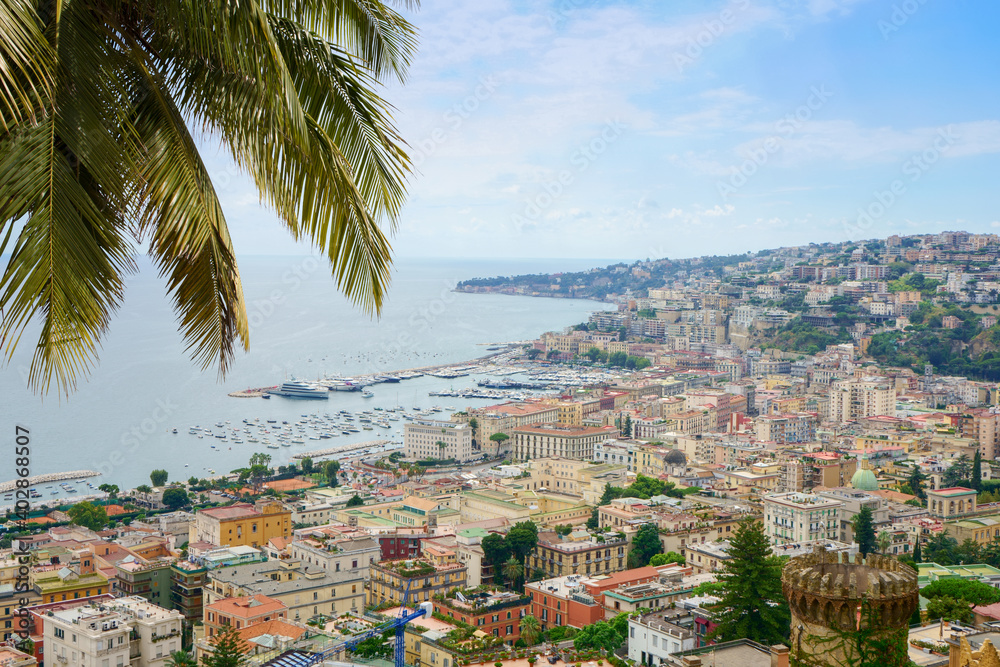 View of the coast of Naples, Italy.