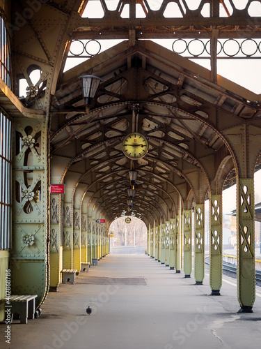 St. Petersburg, Vitebsk railway station in an early sunny morning, platform with a clock photo