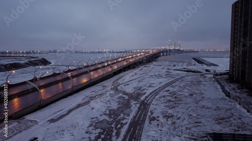 highway saint petersburg winter night drone view