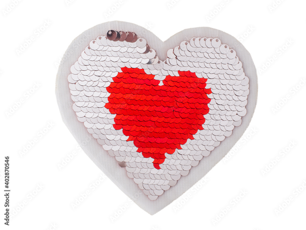 White and red sequin heart isolated on white background White and red sequin heart isolated on white background