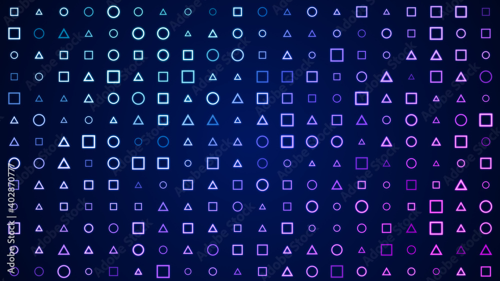 Abstract colorful glowing neon geometric shapes background, retro minimal game geometry style symbol animation Abstract colorful glowing neon geometric shapes background, retro minimal game geometry style symbol animation
