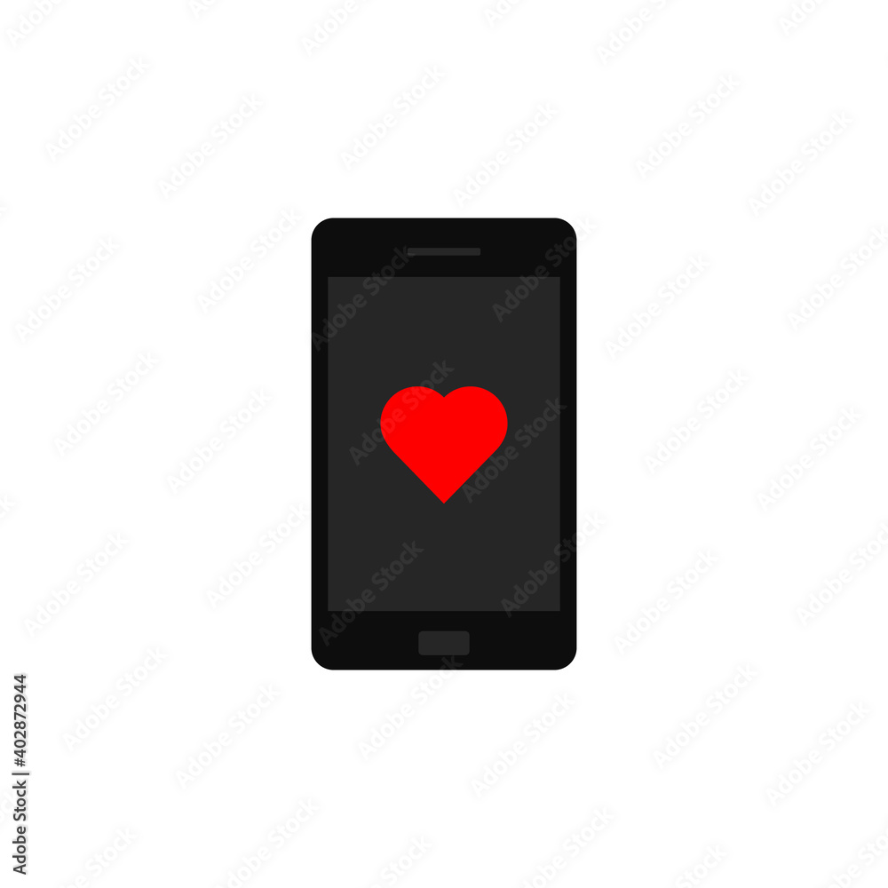 Heart in the mobile phone. Vector illustration isolated on white Heart in the mobile phone. Vector illustration isolated on white
