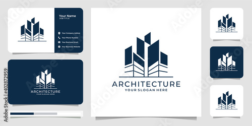 creative logo architecture with line sketch minimalist. logo for icon business , building, real estate,home,modern logo vector template with business card. premium vector