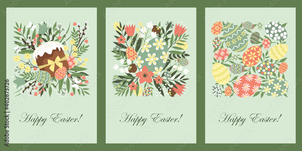 A set of beautiful postcards for Easter. Template for postcards, flyers, banners.